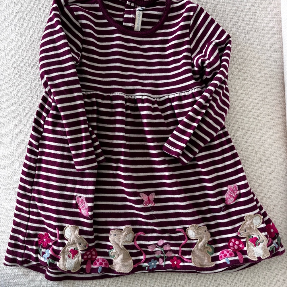 Jojo Maman Bebe Striped Dress with Mouse Embroidery